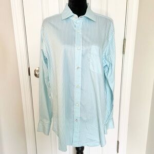 J. MCLAUGHLIN Men's Aqua White Stripe Long Sleeve Button Down Shirt Size Medium